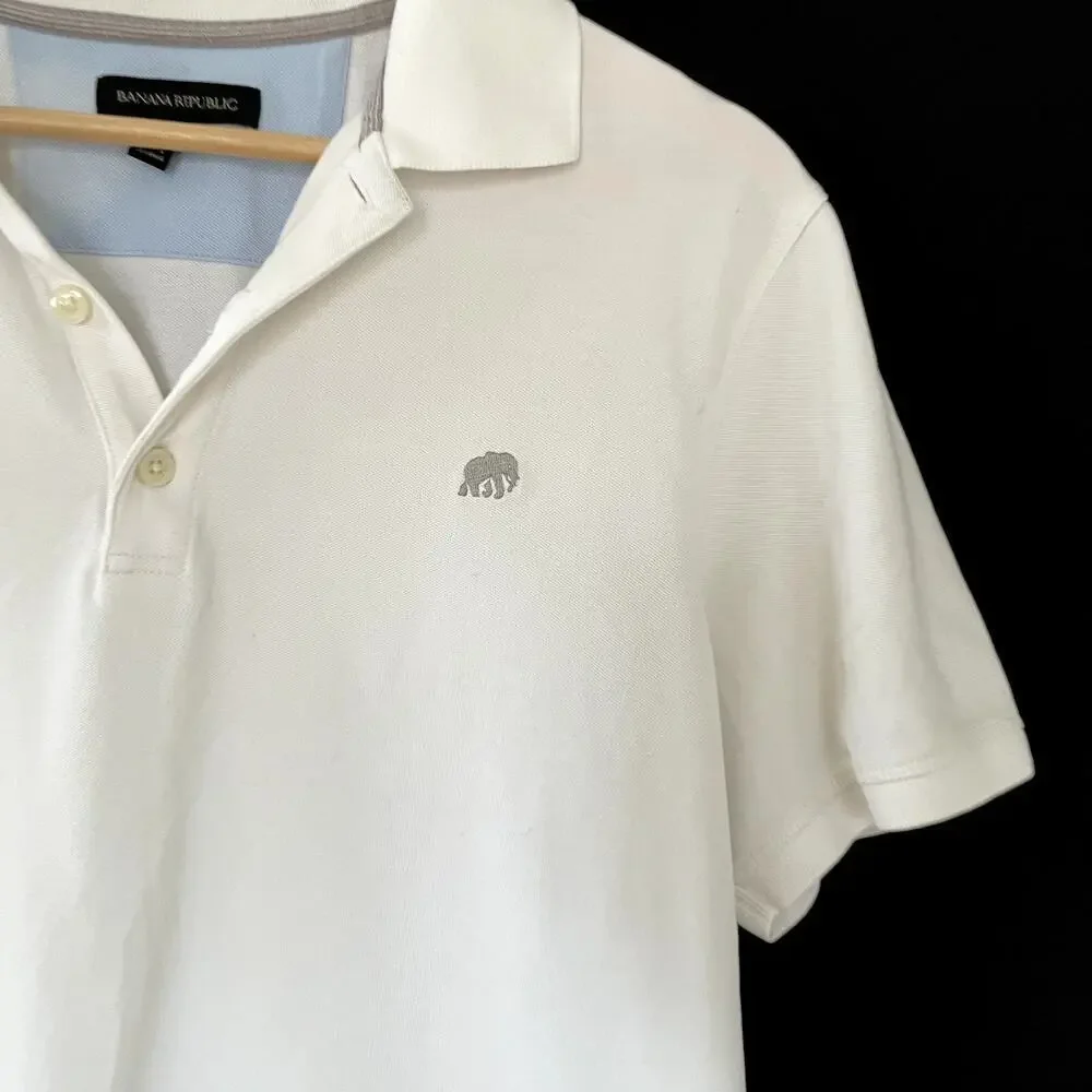 Banana Republic white polo shirt collared men's size large golf cotton top